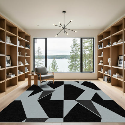 Modern Black Light Gray Geometric Angular Rug