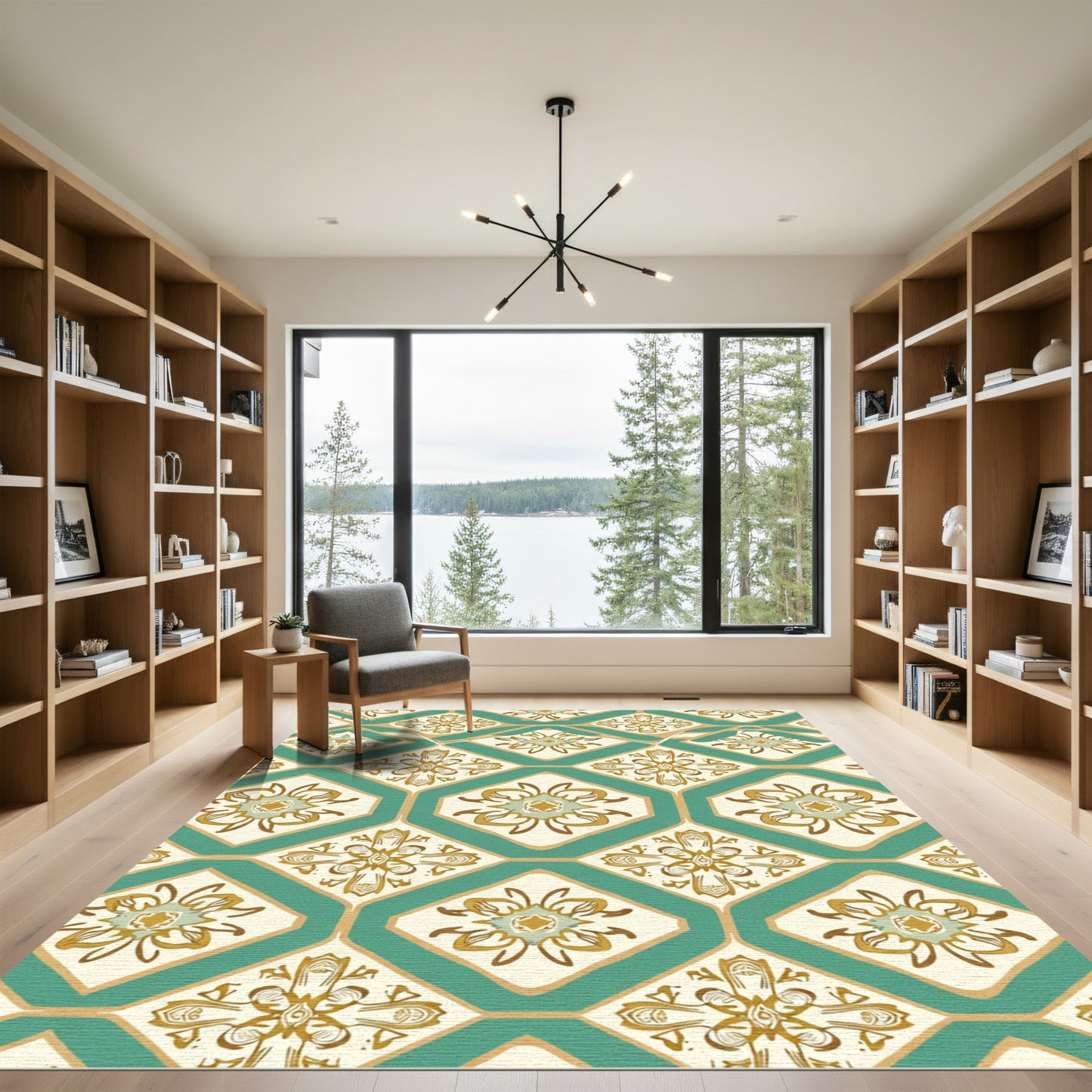 Teal Golden Medallion Geometric Rug