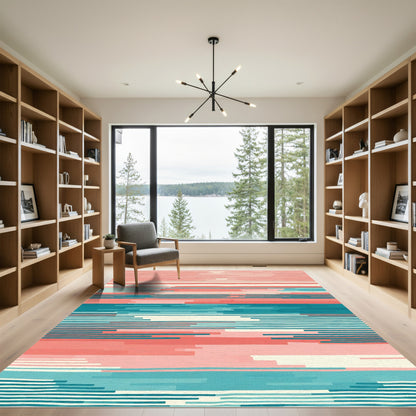 Coral Teal Ombre Stripe Rug
