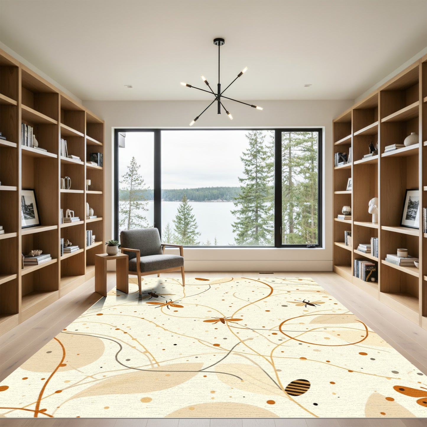 Neutral Insect Swirl Botanical Rug