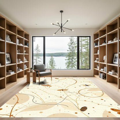 Neutral Insect Swirl Botanical Rug