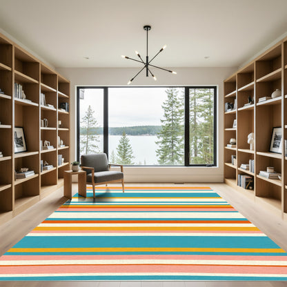 Retro Teal Orange Pink Striped Rug