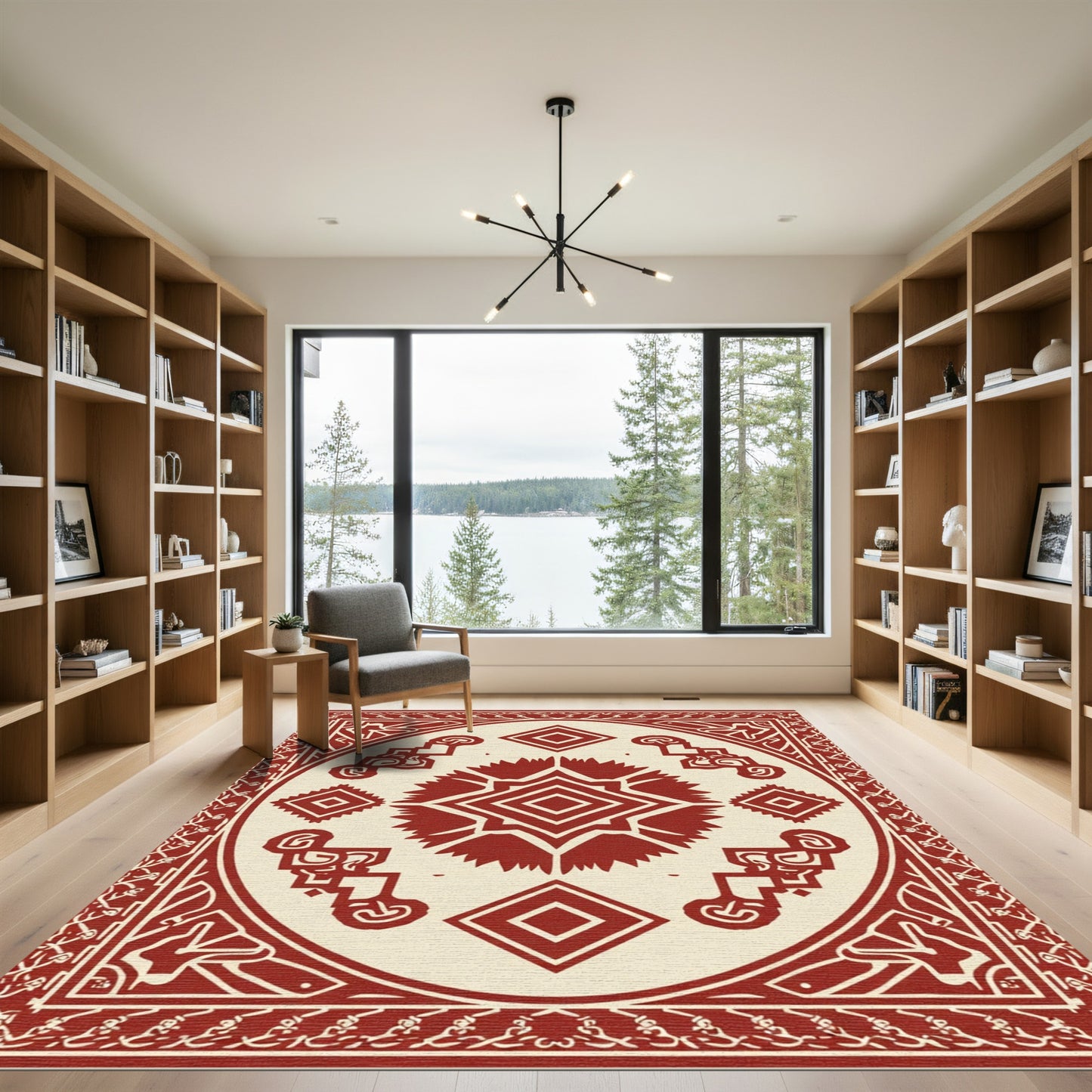 Crimson Medallion Diamond Border Rug