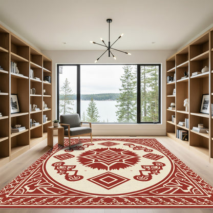 Crimson Medallion Diamond Border Rug