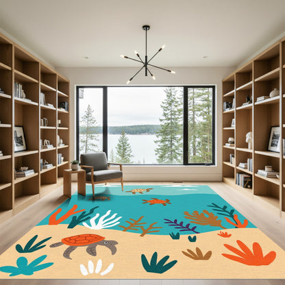 Turtle Family Under Sea Life Rug