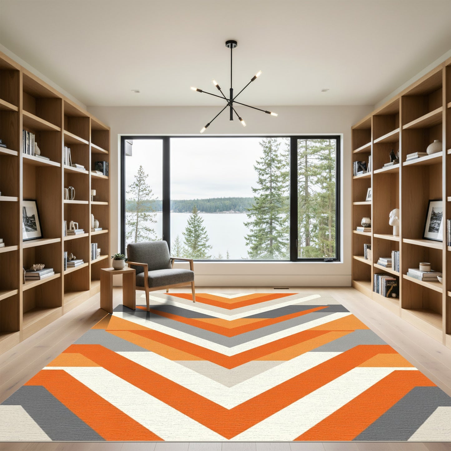Modern Orange Gray Chevron Stripe Rug