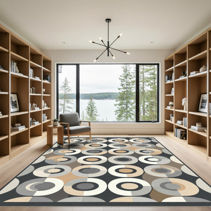 Retro Taupe Gray Concentric Circles Rug
