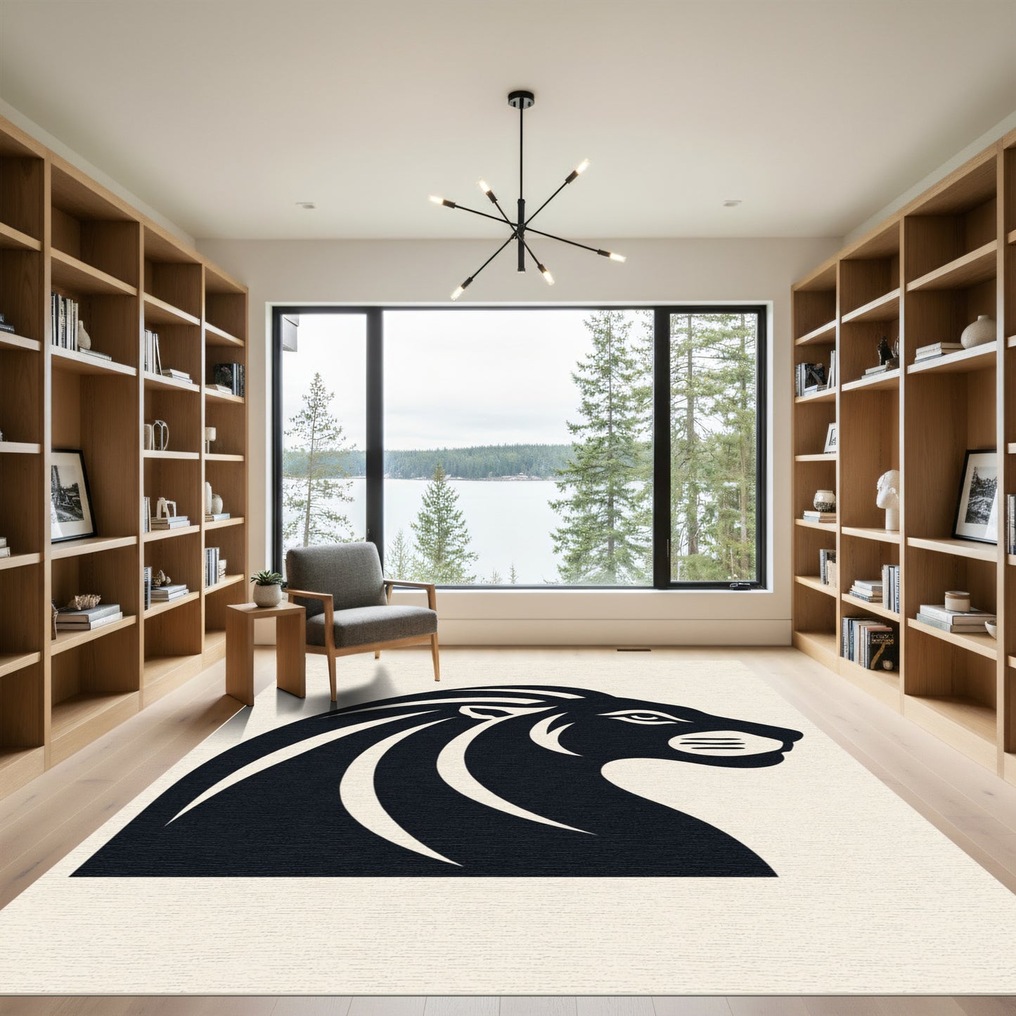 Bold Black Lion Profile Rug