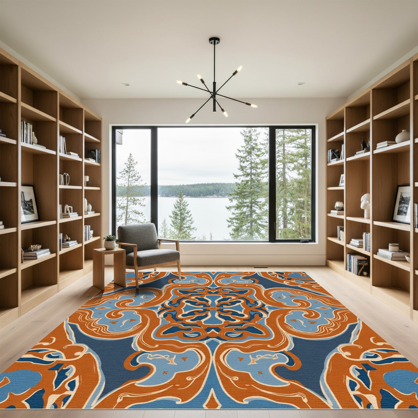 Terracotta Blue Ornamental Medallion Rug