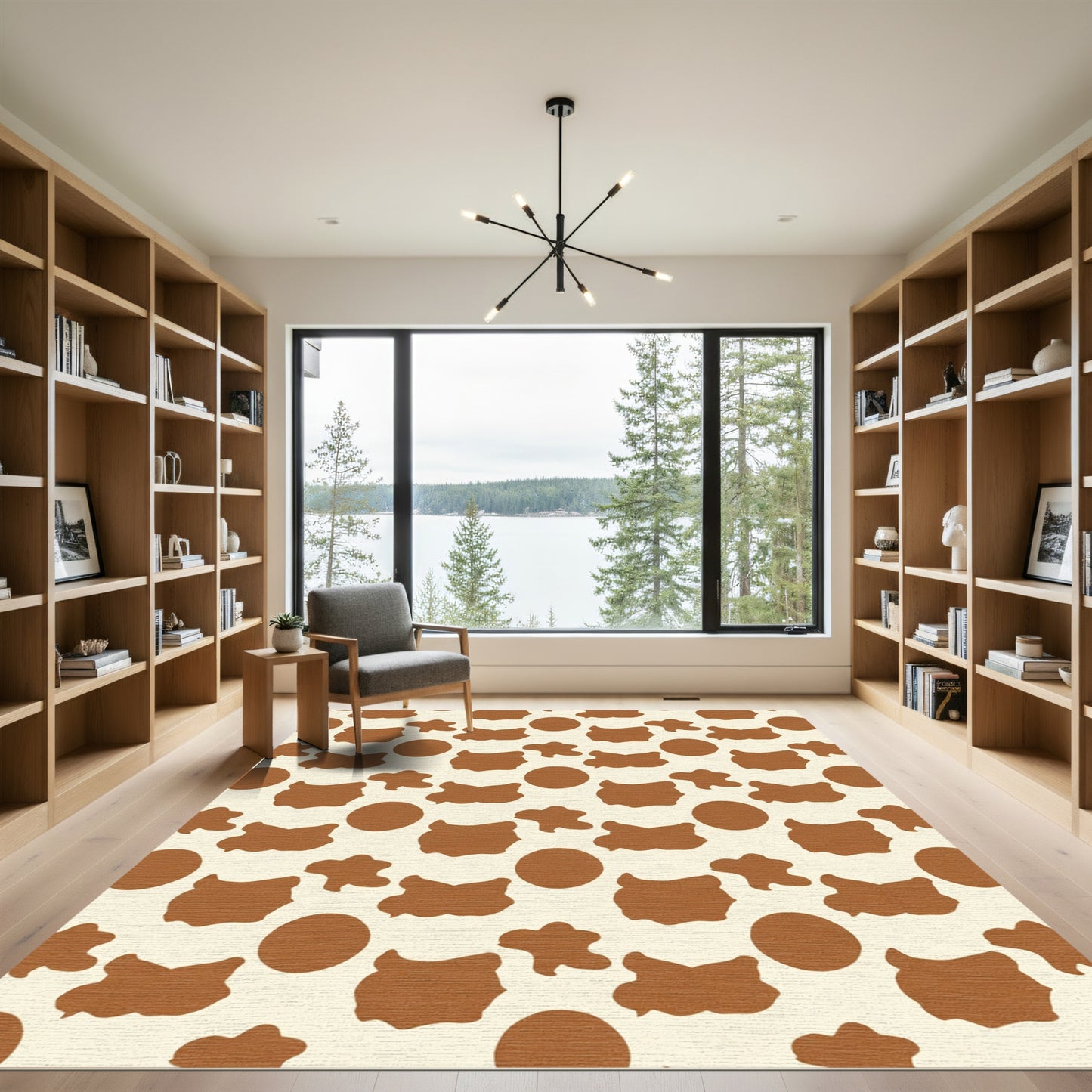 Cream Brown Spotty Animal Print Rug
