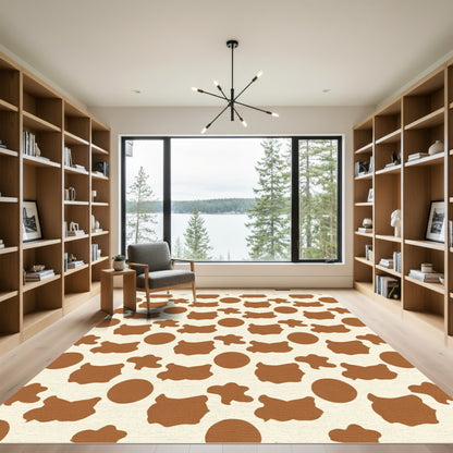 Cream Brown Spotty Animal Print Rug