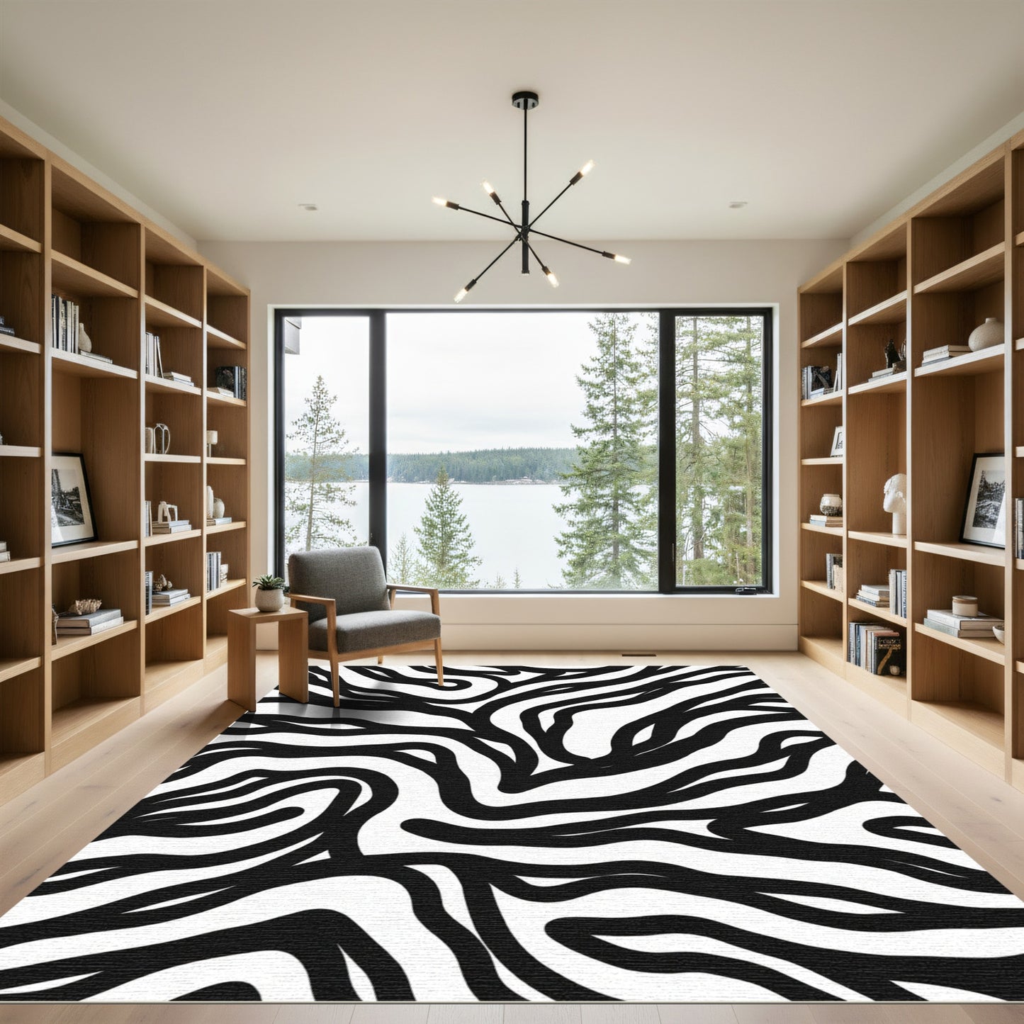 Bold Black White Abstract Stripes Rug