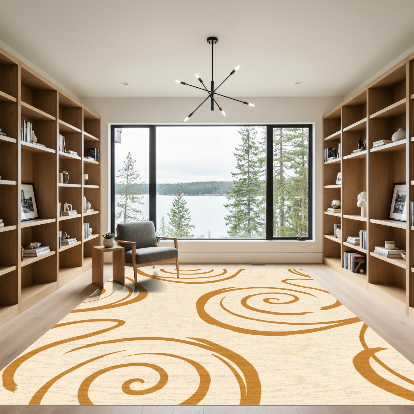 Warm Beige Abstract Swirl Rug