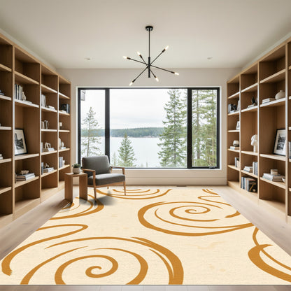Warm Beige Abstract Swirl Rug