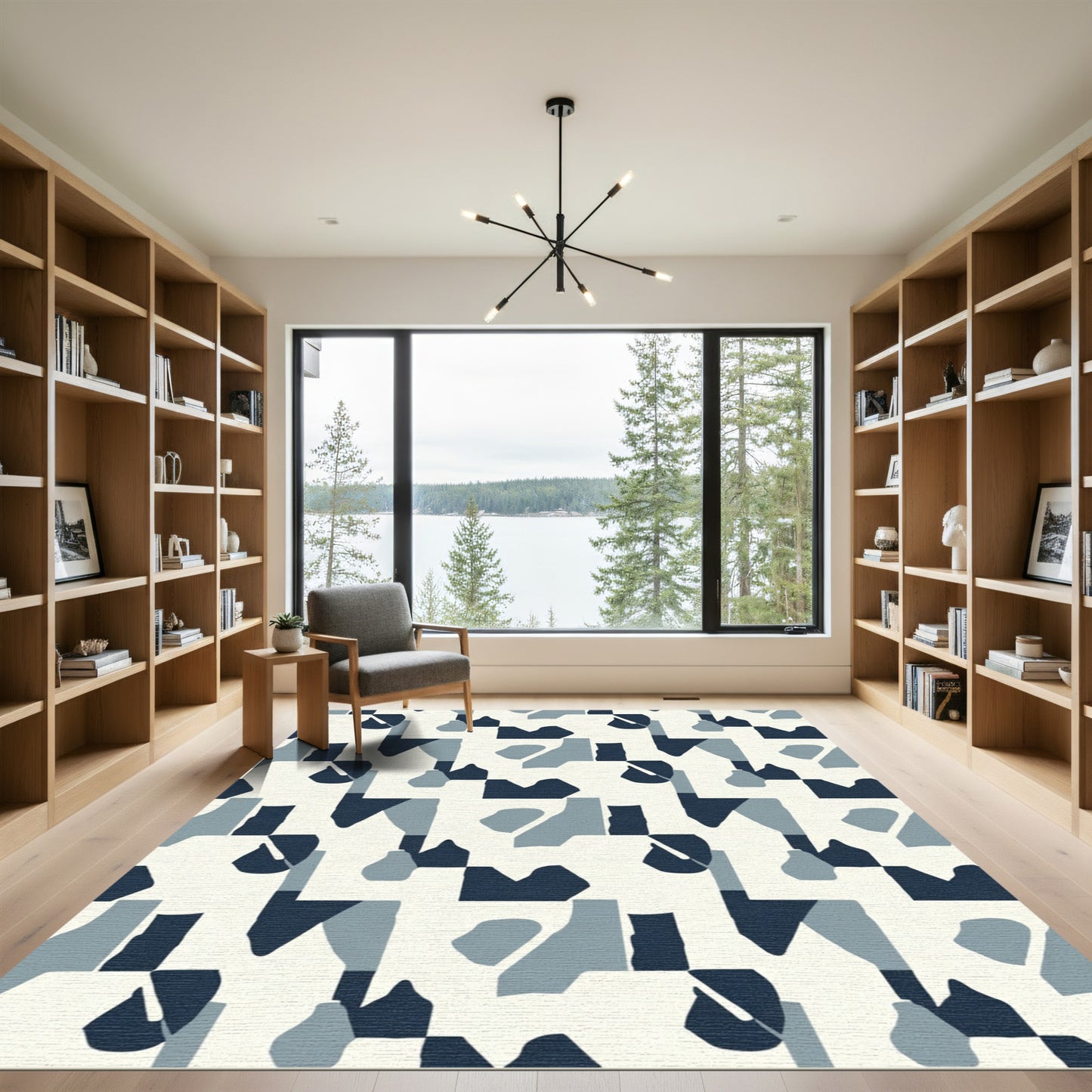 Abstract Indigo Gray Forms Rug
