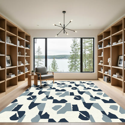 Abstract Indigo Gray Forms Rug