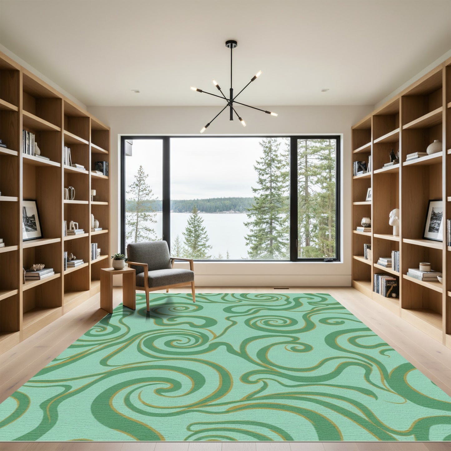 Aqua Green Swirl Flow Rug