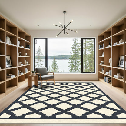 Lattice Geometric Cream Navy Rug