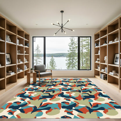 Abstract Organic Teal Orange Navy Rug