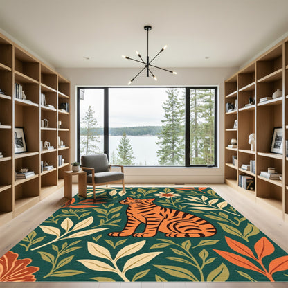 Orange Tiger Amidst Foliage Rug