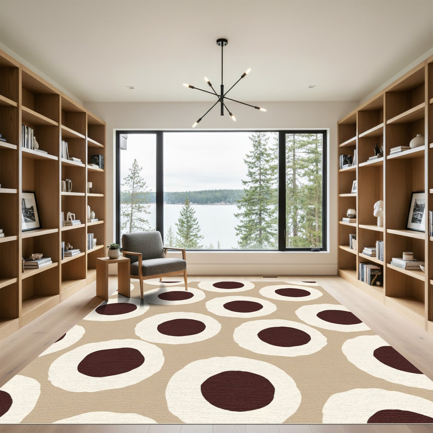 Neutral Beige Abstract Circles Rug