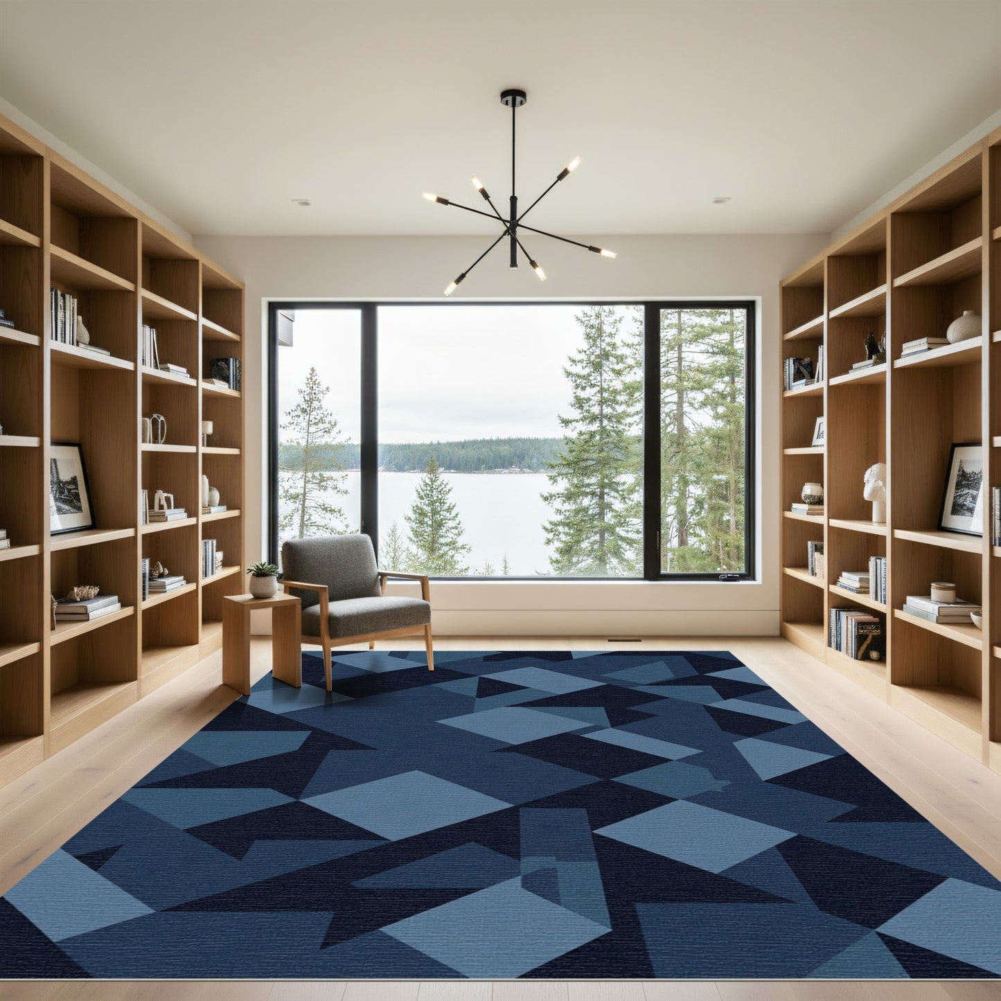 Modern Navy Geometric Interlocking Shapes Rug