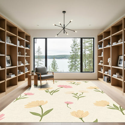 Delicate Garden Floral Pink Yellow Rug