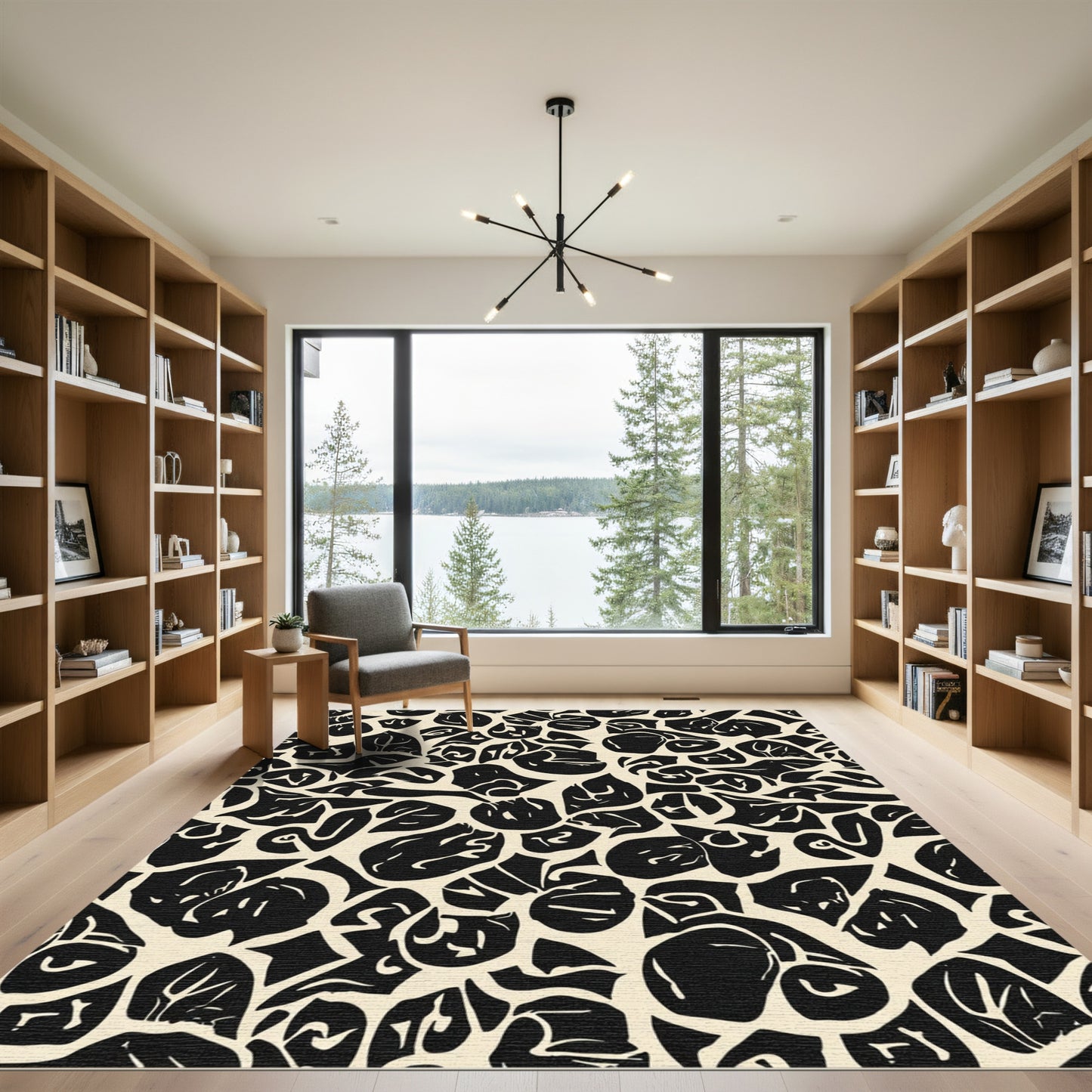 Black Organic Abstract Composition Rug