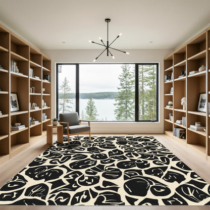 Black Organic Abstract Composition Rug