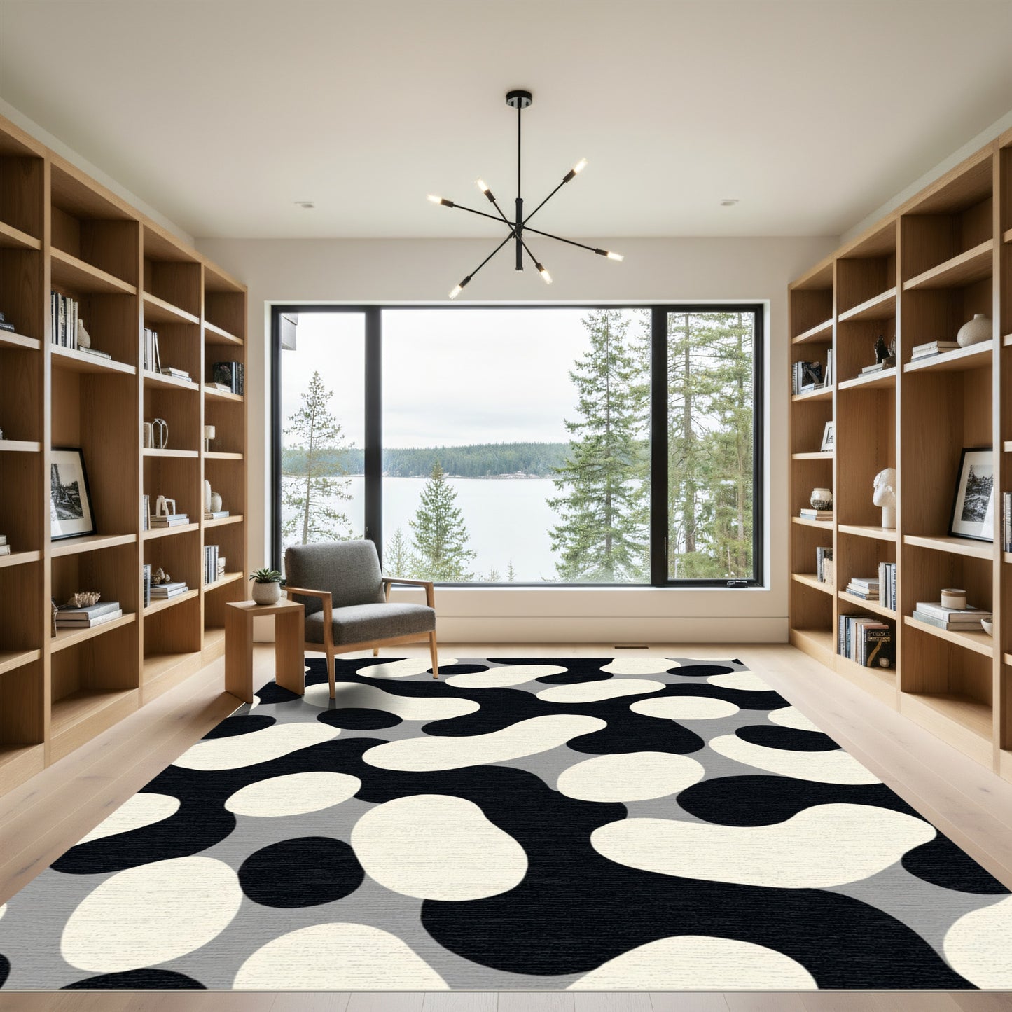 Abstract Black White Gray Amoeba Rug