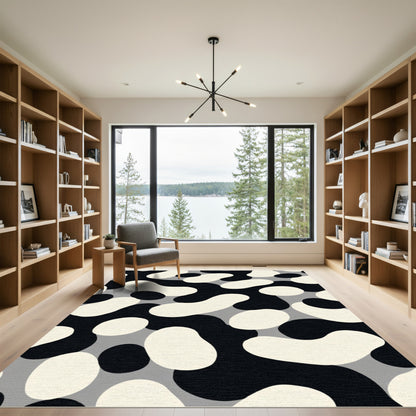 Abstract Black White Gray Amoeba Rug