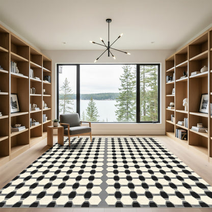 Cream Hexagonal Grid Geometric Rug