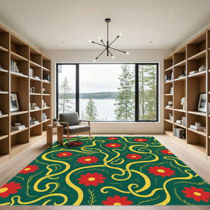 Red Yellow Floral Scroll Rug