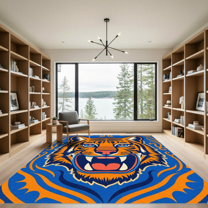 Bold Orange Tiger Blue Swirl Rug