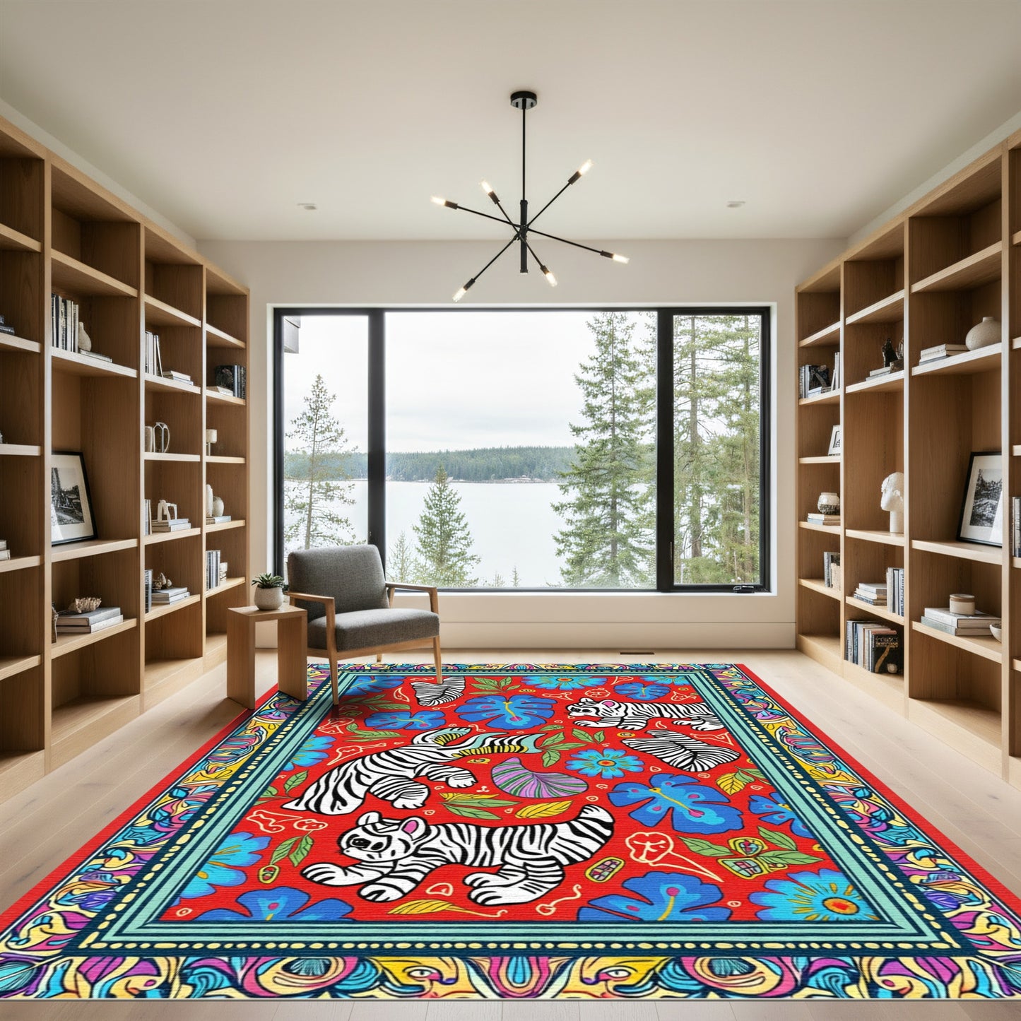 Whimsical Tiger Jungle Floral Medley Rug