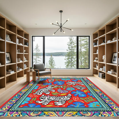 Whimsical Tiger Jungle Floral Medley Rug