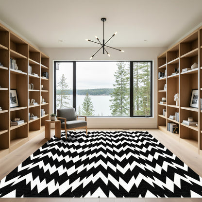 Monochrome Jagged Chevron Striped Rug