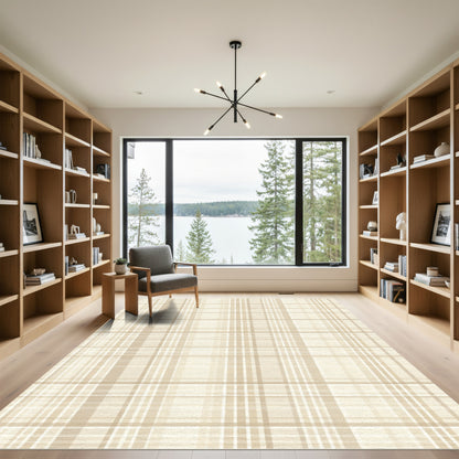 Neutral Cream Beige Tartan Weave Rug