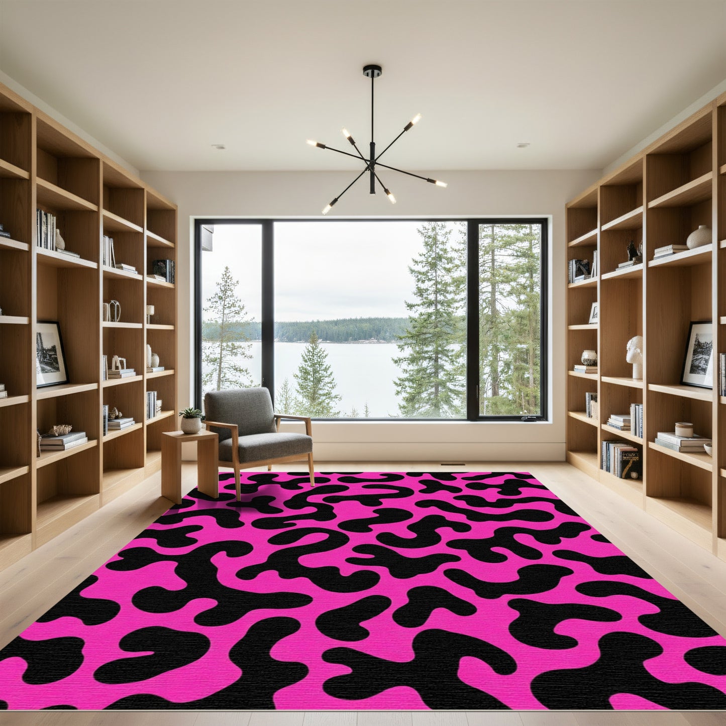 Vivid Pink Black Organic Blob Rug