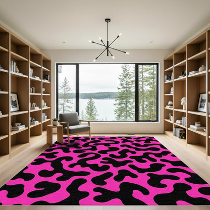 Vivid Pink Black Organic Blob Rug