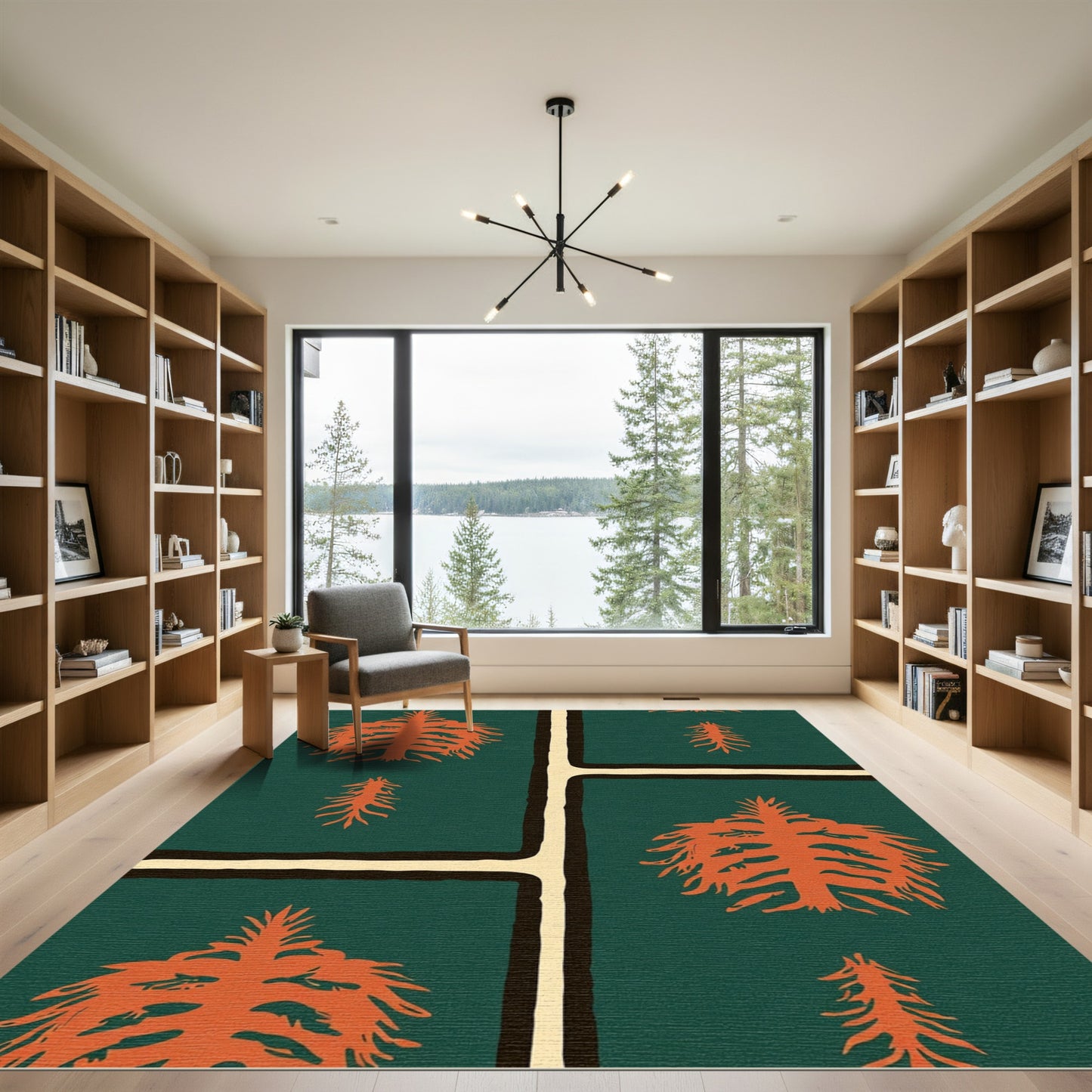 Deep Green Orange Tree Blocks Rug