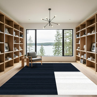 Dark Blue White Horizontal Stripe Rug