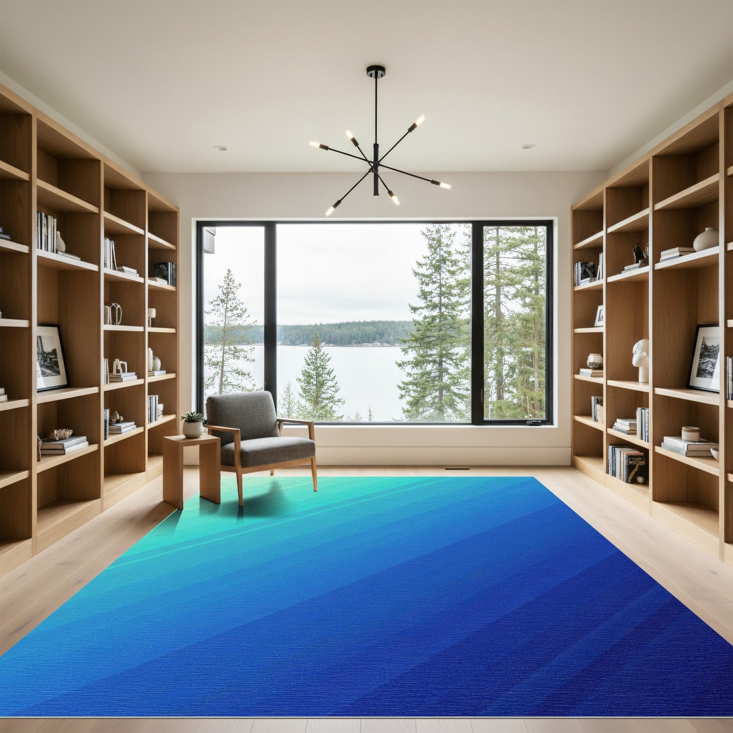 Ocean Blue Gradient Diagonal Stripes Rug