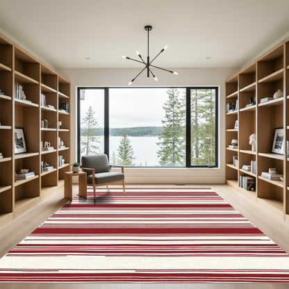 Crimson Cream Horizontal Stripe Rug