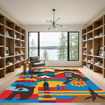 Colorful Geometric Cubist Forest Scene Rug