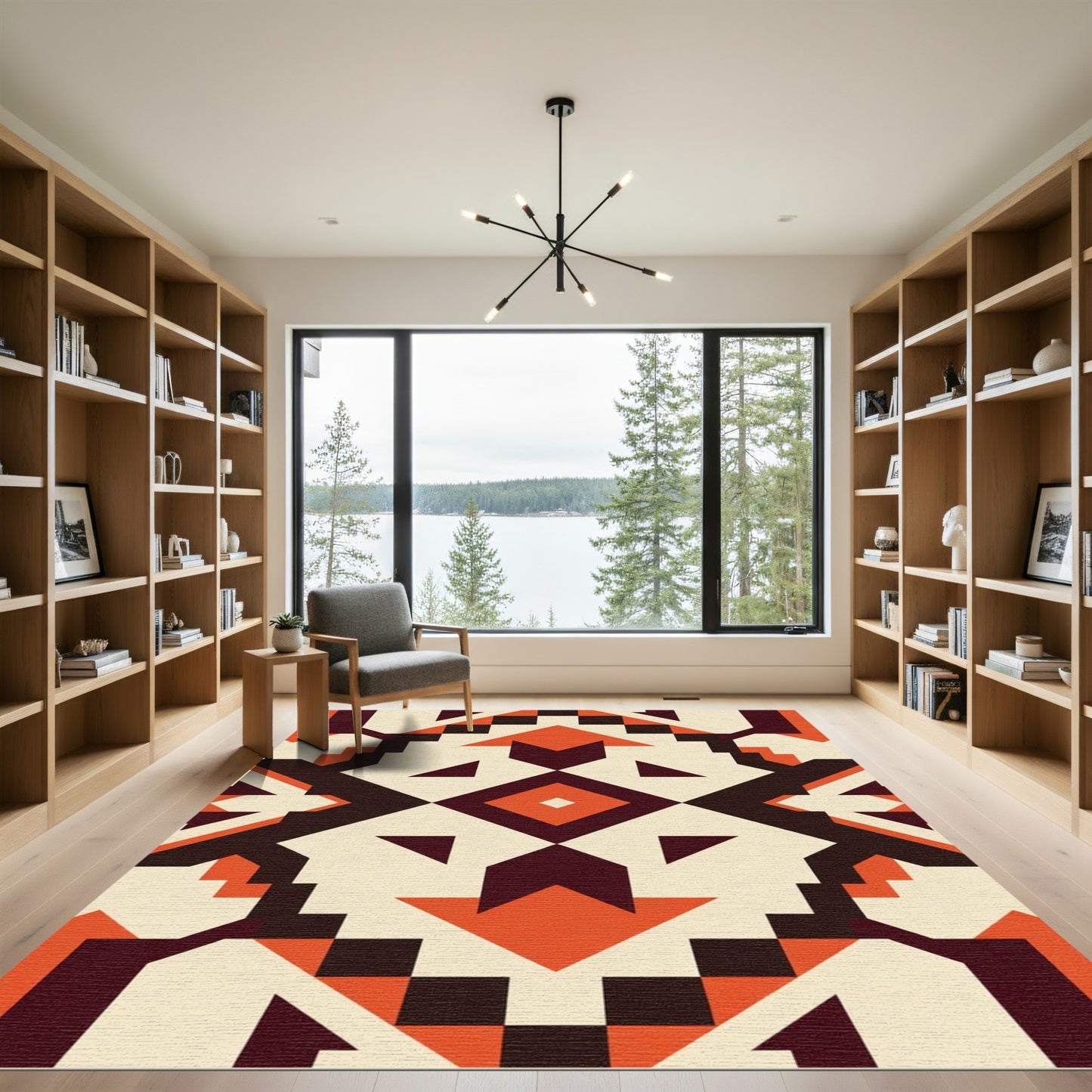 Geometric Crimson Orange Earthy Diamond Rug