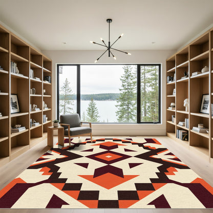 Geometric Crimson Orange Earthy Diamond Rug