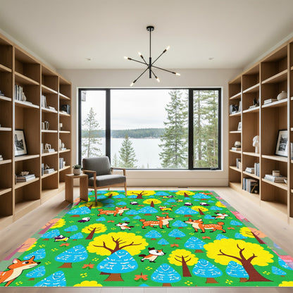 Whimsical Fox Forest Friends Garden Rug