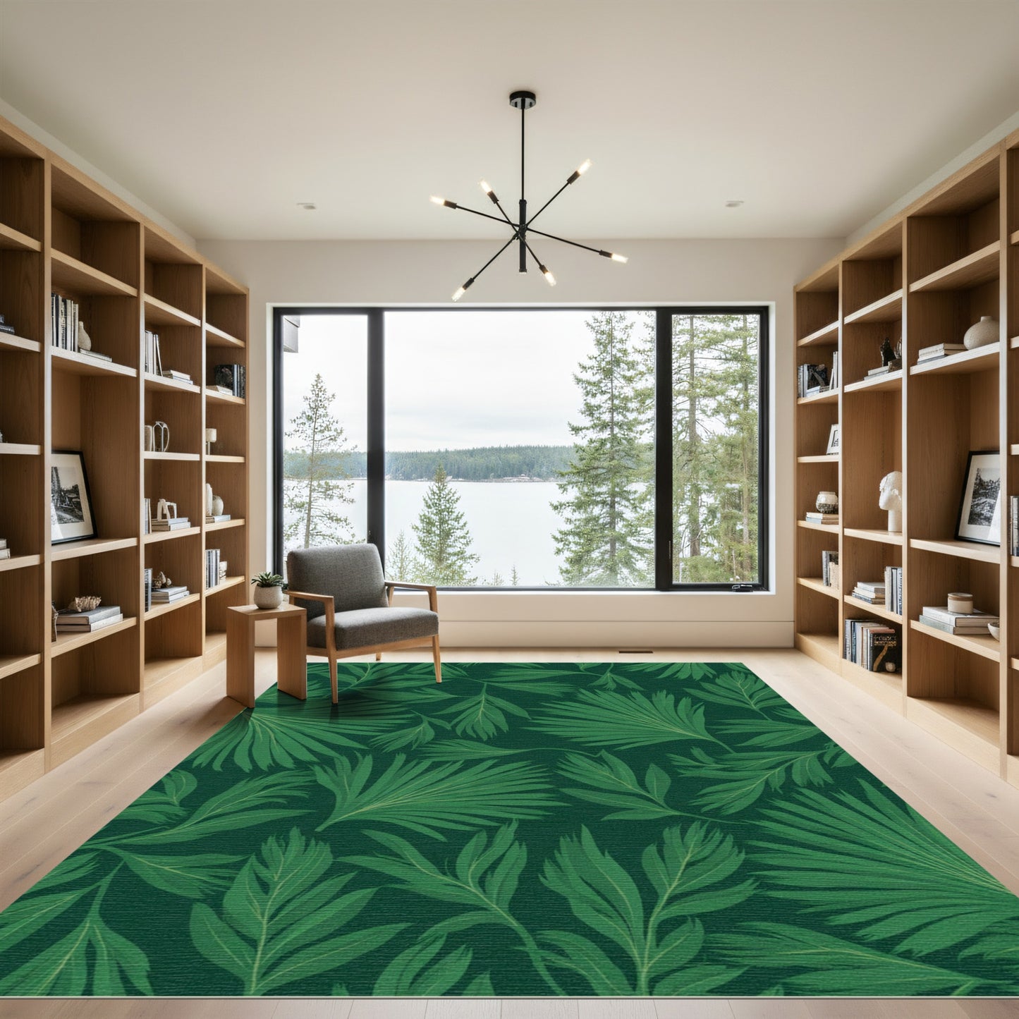 Deep Emerald Tropical Jungle Leaves Rug