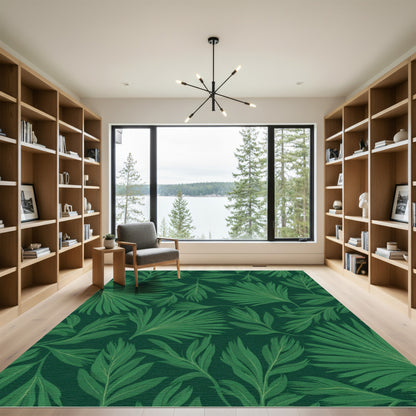 Deep Emerald Tropical Jungle Leaves Rug